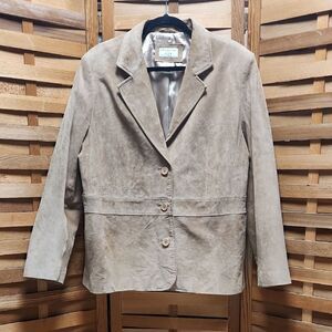 Covington Tan Leather Blazer Women 20-22 W Polyester Lining Beige Suede Coat